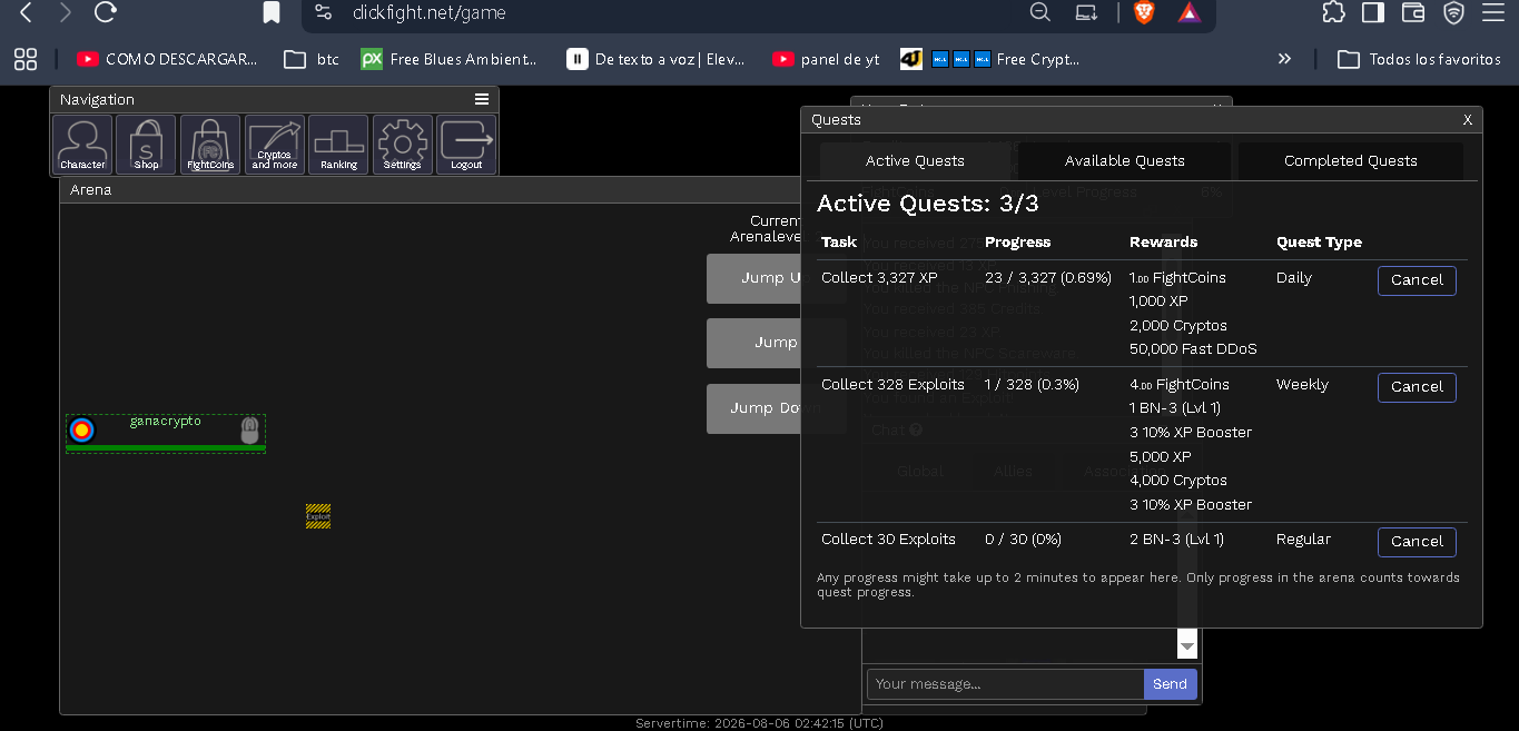 Misiones activas en progreso en Clickfight